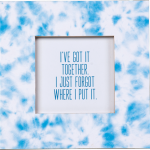 This blue tie-dye square frame from Totalee Gift may be used to display pictures or the message inside the frame.