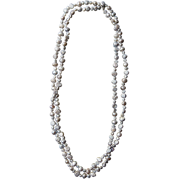 Long Pearl Necklace with Freshwater Pearls in Silver