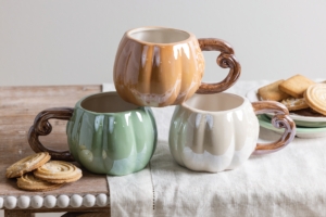 Transpac's Iridescent Heirloom Mugs add an elevated but unexpected look to fall tablescapes.