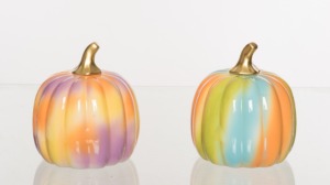 Pastel candy- colored pumpkins by Transpac bring unexpected colors to fall décor. 