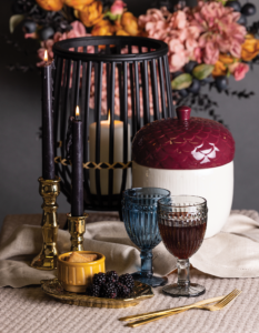 For customers seeking a more moody vibe, Transpac is offering jewel-toned tabletop décor.