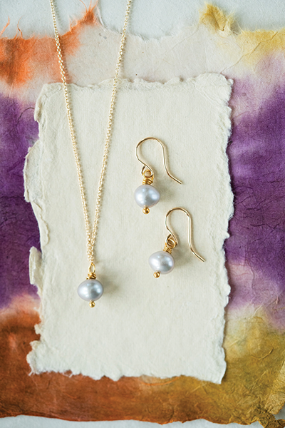Gray Pearl Necklace and Earrings