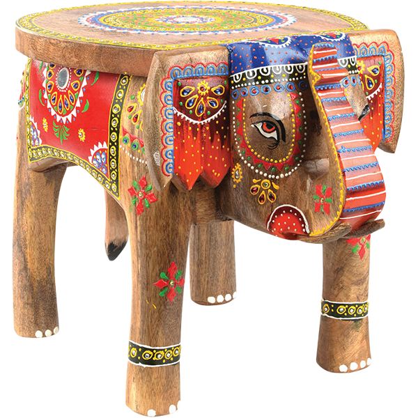 Hand-Painted Wooden Elephant Stool