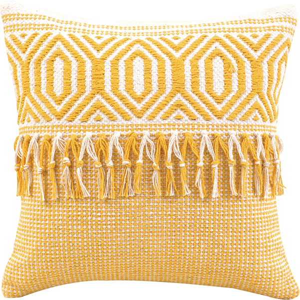 Cotton Yellow Pillow with Tassels