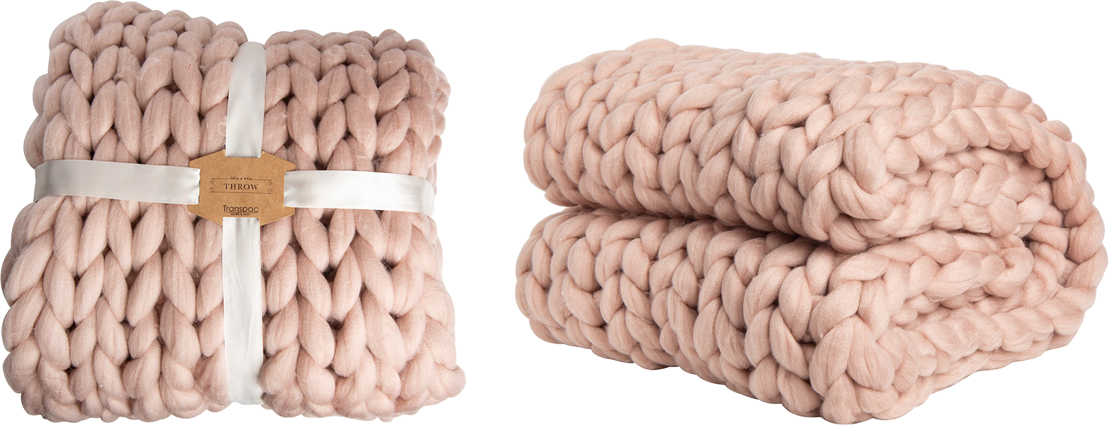 Light Pink Chunky Knitted Throw 
															/ Transpac							