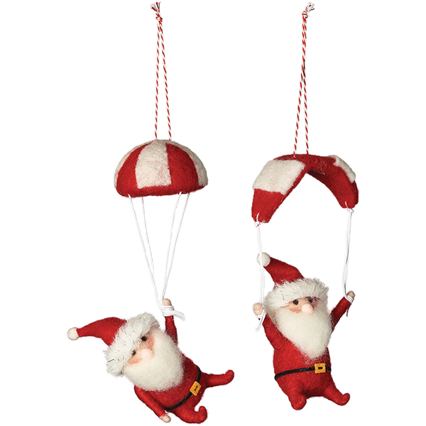 Parachuting Santa Wool Ornaments
