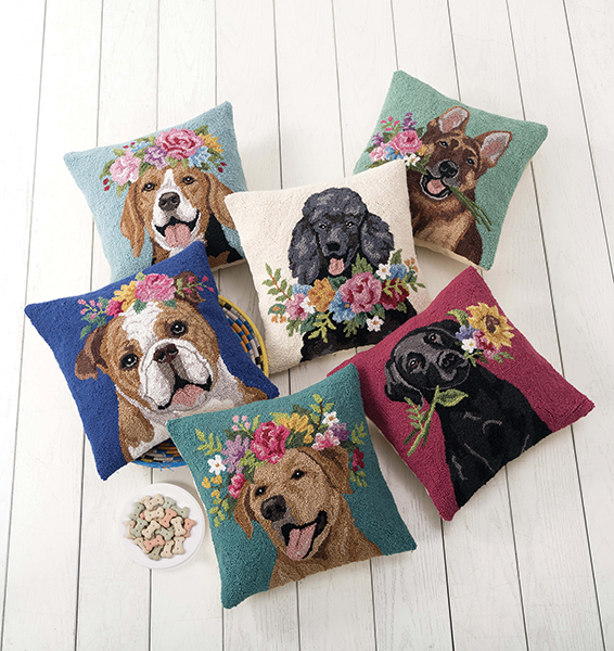 Dog Breed Floral Wool Hook Pillows