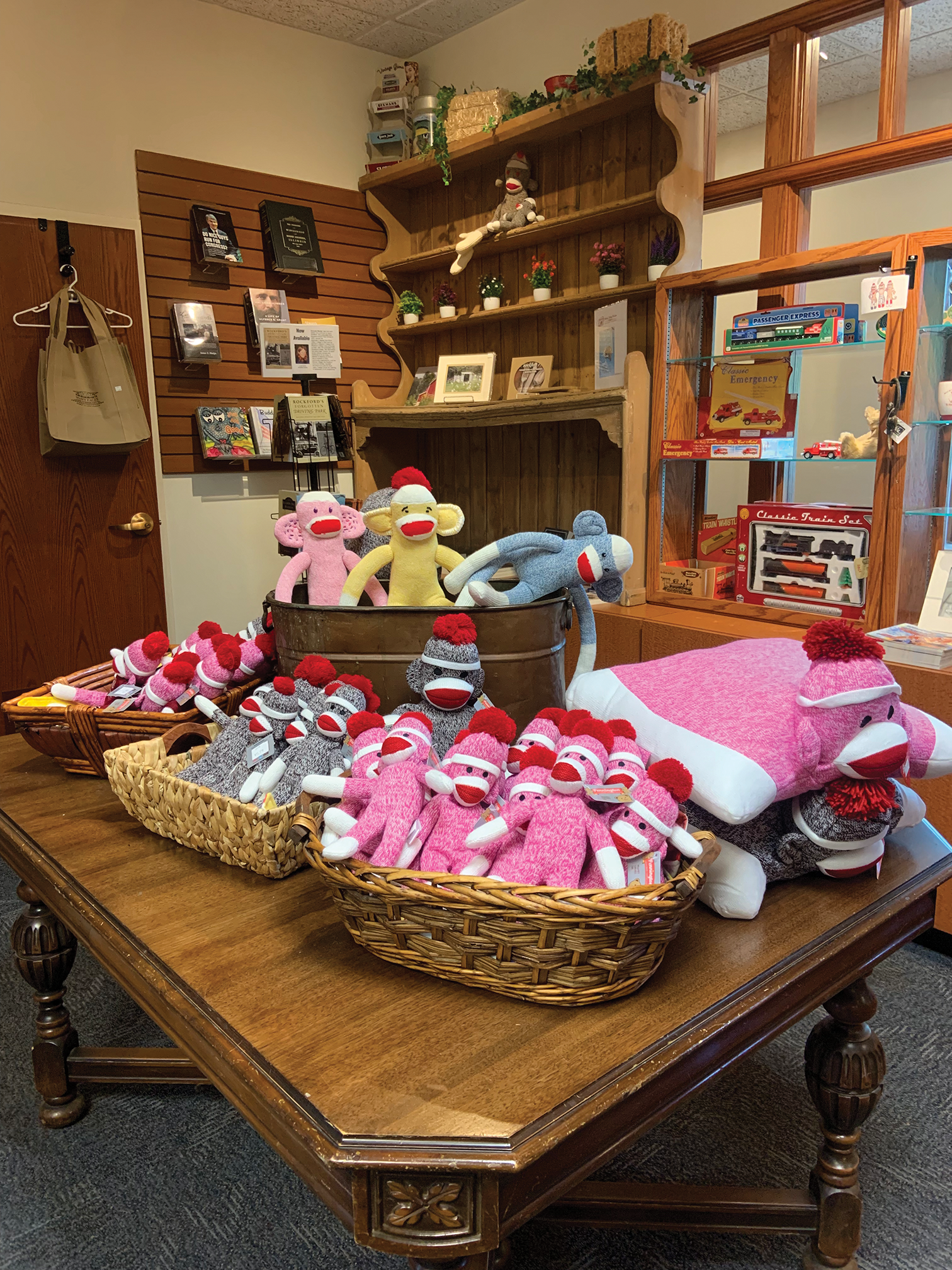 Rockford, Illinois, is the birthplace of the sock monkey and remains one of the main exhibits at Midway Village Museum, with many visitors wanting to take one of the stuffed creations home.