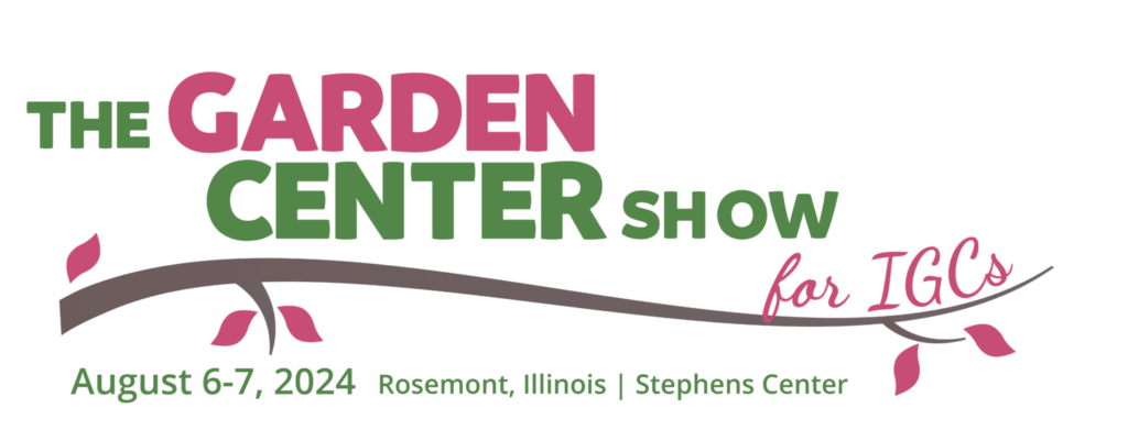 Garden Center Show logo featuring a tree branch and the show dates of August 6 and August 7 in Rosemont, Illinois