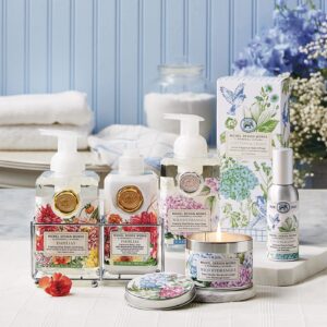 Dahlias, Cotton & Linen, Wild Hydrangea scented products. Photo courtesy of Michel Design Works.